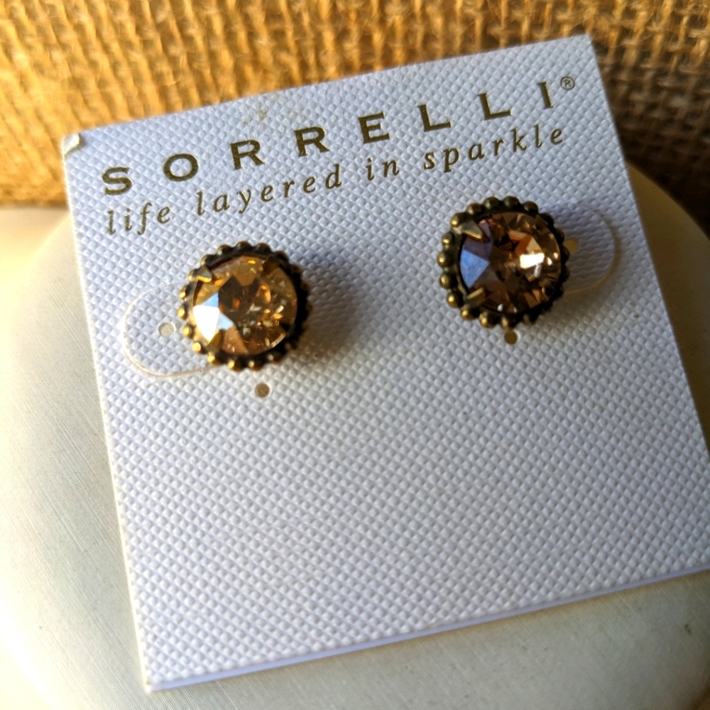 Sorrelli Champagne Flower Stud Earrings in Brass